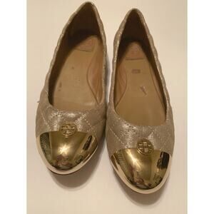 TORY BURCH Gold Quilted Ballerina Flats Gold